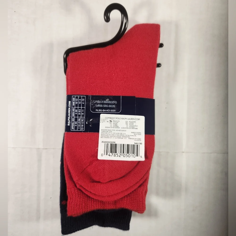 NWT Girl's Ralph Lauren 2 Pairs Dark Blue and Red Polka Dot Casual Socks